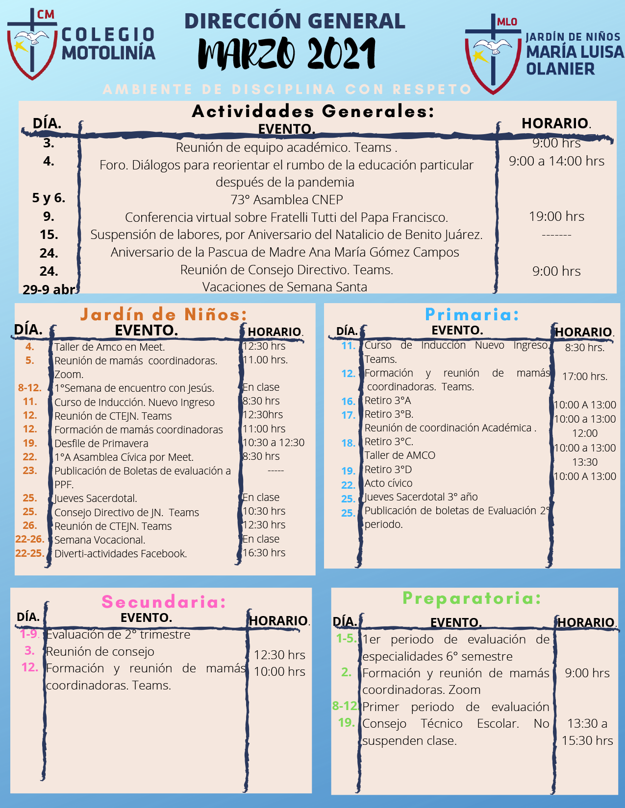 Calendario Marzo
